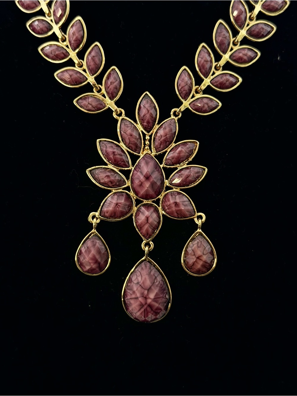 Amrita Singh Amethyst Resin Teardrop & Marquise Statement Necklace, NWOT